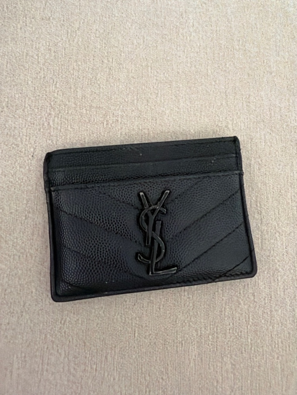 Authentic Saint Laurent (YSL) Cassandre Leather Card Holder – Black on Black